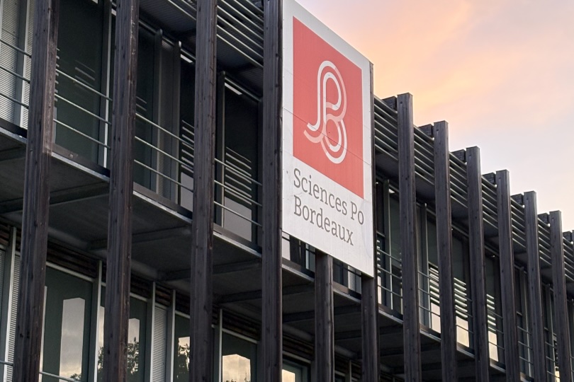 The Sciences Po Bordeaux building at sunset
